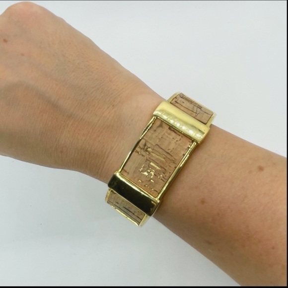J. Crew Gold Tone Hinged Cork Bracelet with dust bag - Picture 5 of 6